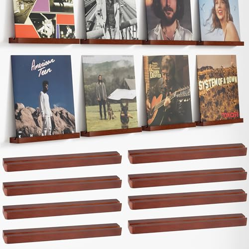 Axeman Holz-Vinyl-Schallplattenregal, Wandhalterung, schwebende Regale für LPs, CDs, Albumhalter, Wanddisplay, elegante Holzleiste für Vinyl-Schallplattenaufbewahrung, Vintage-Heimdekoration – 8 Stück