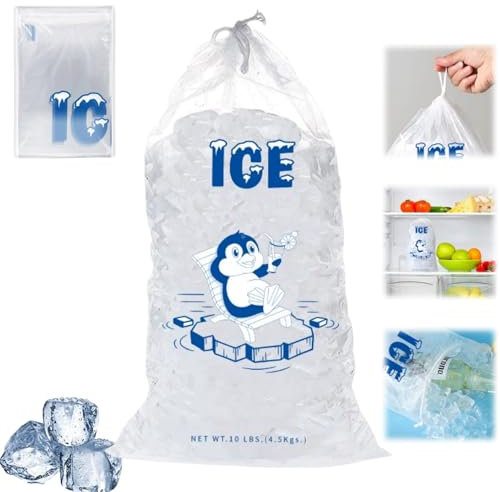 10PCS Plastic Ice Bags with Drawstring,Reusable Bag,Heavy Duty Ice Bags can Withstand 10 Pounds,Thickened Empty Ice Bags,Ice Cube Bag,Ice Storage Bags for Freezer,Ice Bags for Ice Cubes,Ice Cubes