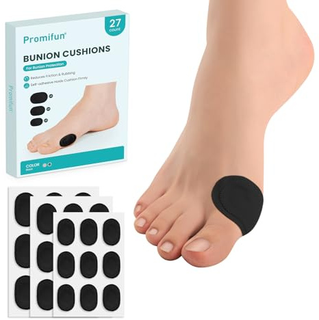 Bunion Pain Relief Pads to Wear with Shoes - 27 ct Bunion Cushion - Moleskin Protect Feet for Men and Women - Water-Resistant Self-Stick Adhesive (Multi-Size, Black)