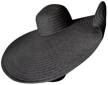 Oversized Straw Beach Hat for Women Extra Large Wide Brims 70cm/27.56in Roll Up Floppy Visor Hats Handmade Sun Hat Summer Foldable Beach Cap (UK, Alpha, One Size, Black)