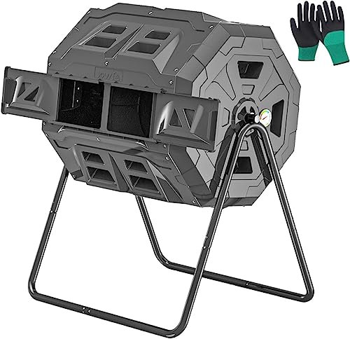 QIANMEI 160L Large Compost Tumbler Bin, Dual-Chamber Outdoor Composting Box With Thermometer, Weather-Resistant Compost Container For Garden, Yard Tumbling Composter