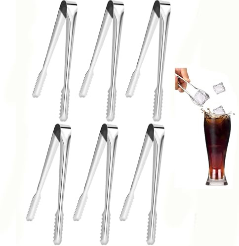 Mini Eiszangen Edelstahl,6er-Pack Kleine Candy Bar Zange Küchen Servierzangen Zuckerzange mit Sägezahn-Design Eiswürfelzange für Süßigkeiten,Buffets und Party Bars Küchenzange