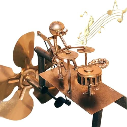 Handmade Metal Drummer Windmill Garden Decoration, Teampunk Drummer Garden Spinner, Metal Percussionist Music Windmill Ornament, For Outdoor Statue Courtyard (A)