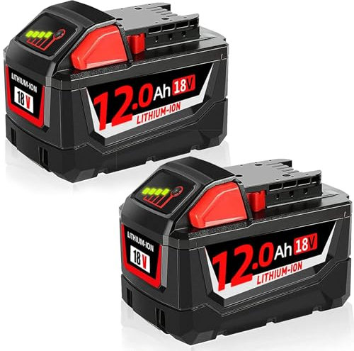 2 Pack 18V 12.0Ah Lithium-ion Replacement for Milwaukee M18 Battery Compatible with Milwaukee M18 48-11-1811, 48-11-1815, 48-11-1820, 58-11-1822, 48-11-1828, 48-11-1840 Cordless Power Tool Batteries
