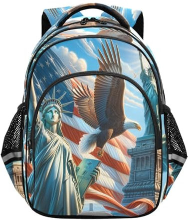 RPLIFE Rucksack mit USA-Flagge und Symbolen, 43,2 cm (17 Zoll), Kinder-Laptop-Rucksack für Mädchen für Reisen