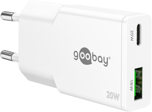 goobay USB-C PD GaN Dual-Schnellladegerät Slim 20W (Weiß) Netzteil, Power delivery, USB-A-Anschluss Quick Charge, Netzteil für Smartphone & Tablet - 75730