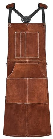 VEVOR Delantal de Trabajo de Soldadura de Cuero, de Piel de Vacuno, Ignífugo, Resistente al Calor, con 6 Bolsillos para Herramientas para Carpintería, Jardinería y Barbacoa, 610 x 914 x 1 mm
