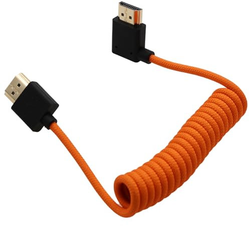 HangTon Linker Winkel HDMI, 8K60 4K120 dünnes Kabel für ATOMOS Ninja V auf Sony FX3 FX9 A9 A1 A7RV A7IV A7SIII, Lumix G9M2 GH5S GH6 S1, Nikon Z8, Canon C70 R5 Mark II, orange geflochten gewickelt