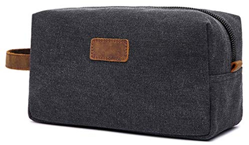 Sirxlevcy Men's Makeup Bag New Men Travel Toiletry Bag Canvas Leather Makeup Organizer Shaving Storage Pouch Cosmetic Bag Black