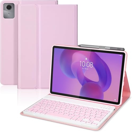 Keyboard Case for Lenovo Idea Tab 11 2025, UK Layout Detachable Bluetooth | Case with Keyboard for Lenovo Idea Tab 11 Inch (TB336ZU/TB336FU), Slim Smart Cover with Pen Holder (Pink)