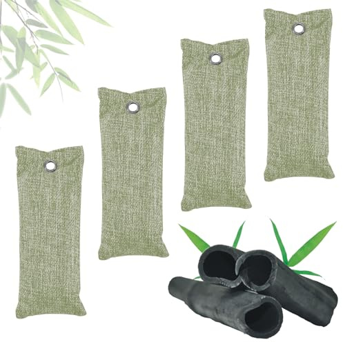 4 Stück 100g Aktivkohle Geruchsentferner für Schuhe Bambuskohle Grün | Bambuskohle absorbiert Feuchtigkeit und unangenehme Gerüche. Geeignet für Schuhe, Schränke, Autos und Sportausrüstung