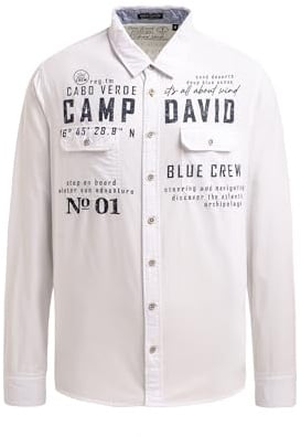Camp David Herren Langarmhemd mit Klappentaschen und Prints Ivory, XXL