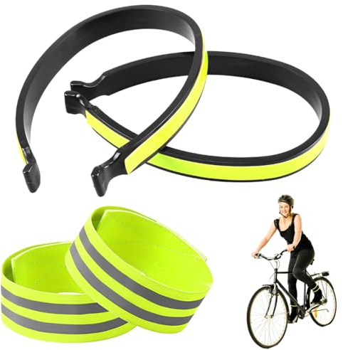 YIPFEN 2 pinces pour pantalon + 2 bandes réfléchissantes, universelles, brassard et bracelet réglable, élastique, serre vélo et protection pour hommes, femmes, joggeurs, randonnée en plein air et vélo