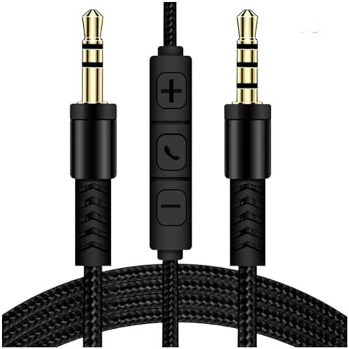 Oniissy 3.5mm Male to Male Aux Audio Cable with In-Line Mic and Volume Control for Headphones, Phones, Tablets, MP3 Players, Car Stereos - 1.2m(Black)