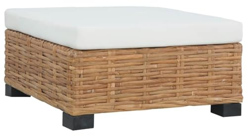 Mokuyary Repose-Pied avec Coussin Rotin Naturel Repose-Pied de Jardin, Tabouret Meuble de Terrasse pour Canapé, Balcon, Extérieur
