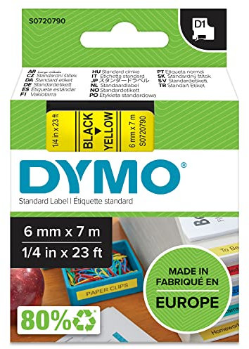 DYMO Original D1-Etikettenband | schwarz auf gelb | 6 mm x 7 m | selbstklebendes Schriftband | für LabelManager-Beschriftungsgerät