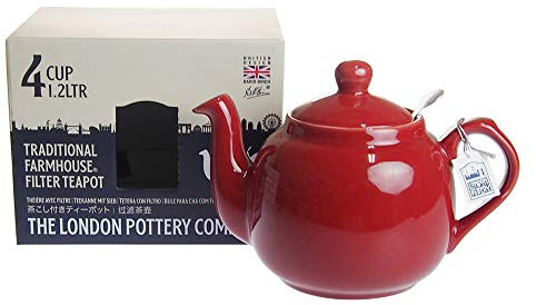 London Pottery 73260 Farmhouse Loose Leaf Teapot with Infuser, Ceramic, Red, 4 Cup (1.2 Litre)