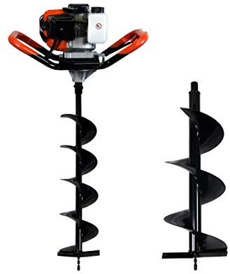 Taladro de Tierra ahoyador de Gasolina 52 cm3, 3 HP + Juego de 2 Brocas (150 y 250 mm)