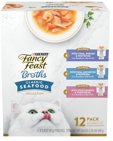 Purina Fancy Feast Lickable Wet Cat Food Broth Complement Classics Collection Variety Pack - (Pack of 12) 1.4 oz. Pouches