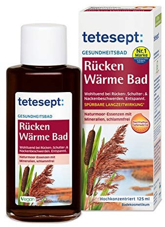 tetesept Rücken Wärme Bad, Badezusatz mit Naturmoor-Essenzen und Mineralien, nachhaltige Tiefenwärme für Rücken, Nacken und Schulter, Pflegebad zur Tiefenentspannung und Lockerung, 2er Pack (2x125 ml)
