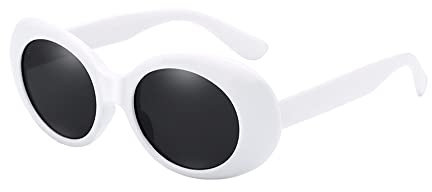 BOZEVON Retro Ovale Sonnenbrille - UV400 Schutzbrillen für Damen & Herren Weiß-Schwarz C1