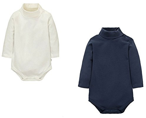 CuteOn 2 paquetes Unisexo Bebé Rompers Cuello polo Manga Larga Algodón Infantil Body Mono Azul real + Beige 9 Meses