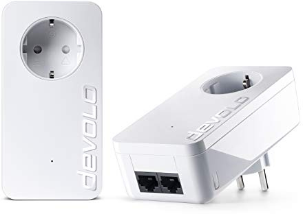 Devolo dLAN 1000 Duo + Starter Kit – Starterkit für Powerline Kommunikation PLC-Adapter (bis 1000 MBit/s Powerlan durch die integrierte Steckdose, 2 LAN Ports, 2), weiß