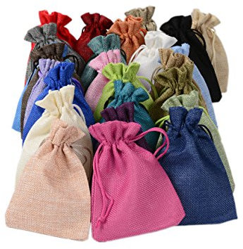 PLECUPE 20 Stück Jutesäckchen, Jutebeutel 20x30 cm, Geschenktüten, Natur Jutesäckchen Leinen Säckchen für Hochzeit Geschenktüte, Leinen Tunnelzug Säckchen Weihnachte Party Beutel, Zufällig