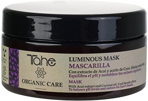 Tahe Organic Care Mascarilla Capilar Iluminadora Luminous con Extracto de Açaí y Aceite de Coco, efecto Rubio frío, 300 ml