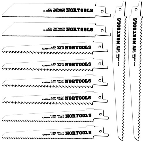 NORTOOLS Reciprocating Saw Blades 10 PCS HSS & HCS Cutter Wood Saw Blade Set for Metal Adapted to Bosch DEWALT Makita