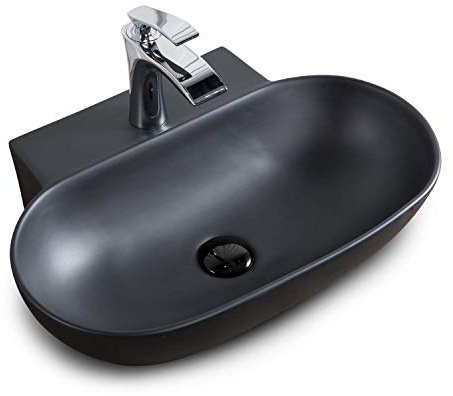 Stilform Wand Waschbecken Marina 3.0 aus feinster Keramik in Matt Schwarz 55 cm modern und elegant | für Wandmontage oder als Aufsatzwaschbecken | Handwaschbecken mit Lotus-Effekt