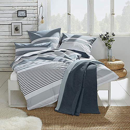 REDBEST Bettwäsche, Bettgarnitur Renforcé anthrazit Größe 40x80 cm / 200x200 cm - mit praktischem Reißverschluss anschmiegsam, strapazierstark, 100% Baumwolle