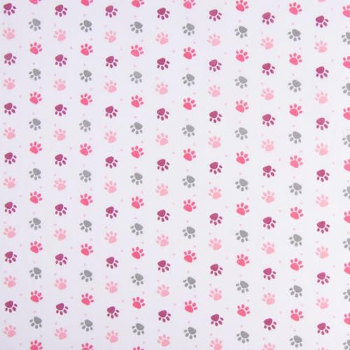 SCHÖNER LEBEN. Baumwollstoff Pfoten Tatzen Abdrücke weiß grau rosa pink Beere 1,4m