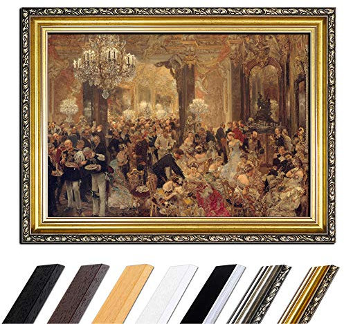 Bild mit Rahmen - Adolph von Menzel Das Ballsouper 50x40 cm - Gerahmtes Leinwandbild Alte Meister - Antiker Rahmen Gold Barock, Klassisch