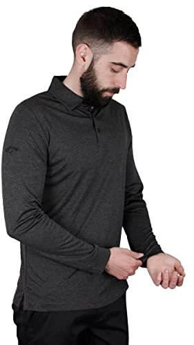 Callaway Golf Mens Long Sleeve Golf Polo Shirt - Black Heather - XS