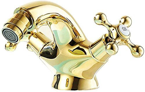 Küchenarmatur Bad Wasserhahn goldene Wasserhahn Kupfer Bad Amerikanisches Bad heiß und kalt Doppelwaschbecken antik vergoldet Wasserhahn