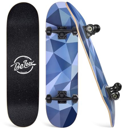 BELEEV Skateboard 31x8 Zoll Komplette Cruiser Skateboard für Kinder Jugendliche Erwachsene, 7-Lagiger Kanadischer Ahorn Double Kick Deck Concave mit All-in-one Skate T-Tool für Anfänger