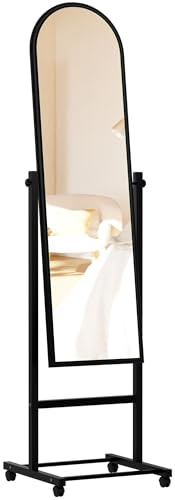 CLP Miroir sur Pied Evoir avec roulettes I Miroir Corps Entier avec Cadre métallique I Inclinable et pivotant à 360 degrés, Couleur:Noir