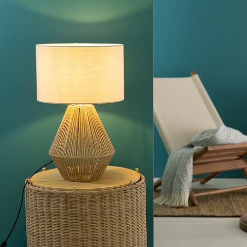 Lightbox Tischlampe im Nature Style - dekorative Tischleuchte mit Stoff Schirm & Schalter - 53 cm Höhe - geeignet für E27 Fassung - max. 42 W - Textil/Papier/Metall - in Hellbraun/Beige