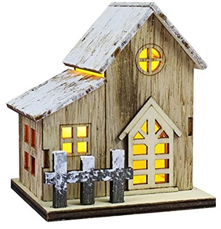 DUCUT Mini villaggio di Natale, città di Natale, con illuminazione, casetta in legno illuminata, decorazione da desktop, per uffici e negozi