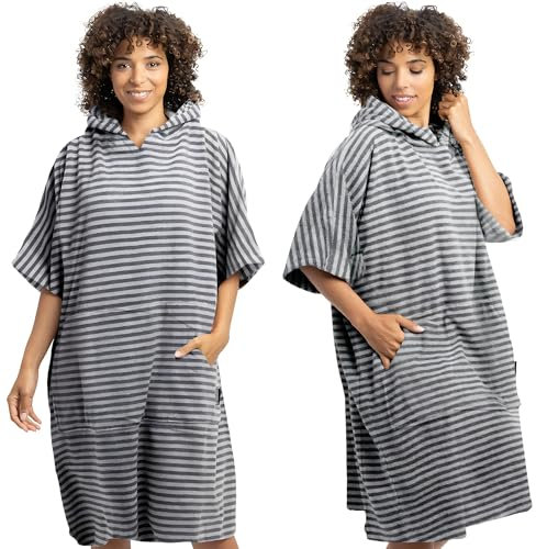 HOMELEVEL Badeponcho Damen und Herren - Surf Poncho aus 100% Baumwolle - Tuch für Erwachsene - Unisex Bademantel - Badetuch mit Kapuze