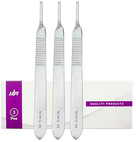 MJW Manico per bisturi n.3 - Set di 3 pezzi Manico per lavorazione in acciaio inossidabile n.3 Ideale per arte del legno, creazione di cartoline, innesti, scultura e dermaplaning