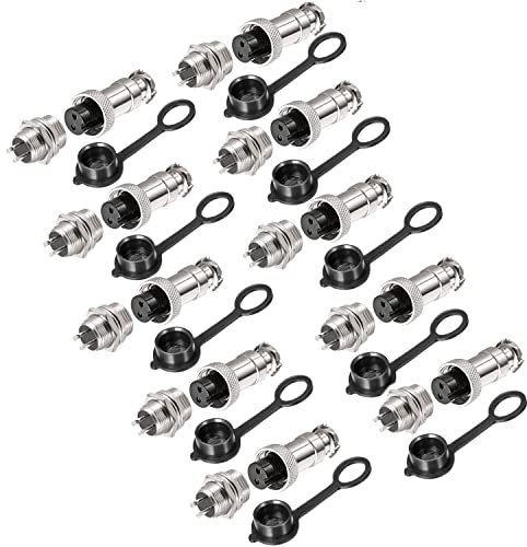 VISSQH 20pcs Gx12 Enchufe de Aviación,12mm Panel Conector,Cable Conector 2 Pines,5A Macho Hembra Metal Conector Conector de aviación +Goma Tapa Protectora