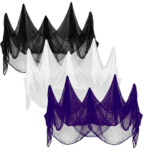 NITAIUN Gruseliges Tuch für Halloween-Dekorationen, 200 x 76 cm, gruseliges Gaze-Tuch, gruseliges Laken-Dekor für Spukhaus, Zuhause, Wand, Hof, Fenster, Türen, Innen- und Außenbereich, Party, 3 Stück