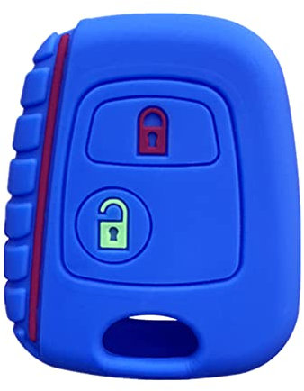 Happyit Cas de Couverture de Clé de Voiture en Silicone à Bouton Fluorescent pour Peugeot 107 207 307 407 206 306 406 pour Citroen C1 C4 C2 C3 Berlingo Xsara Picasso (Bleu)
