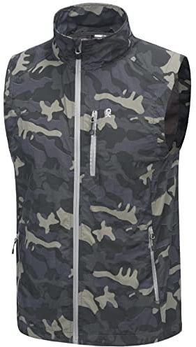 Little Donkey Andy Men's Lightweight Quick Dry Vest Packble Outerwear Sleeveless Windproof Jacket for Golfing Cycling Running Camo L
