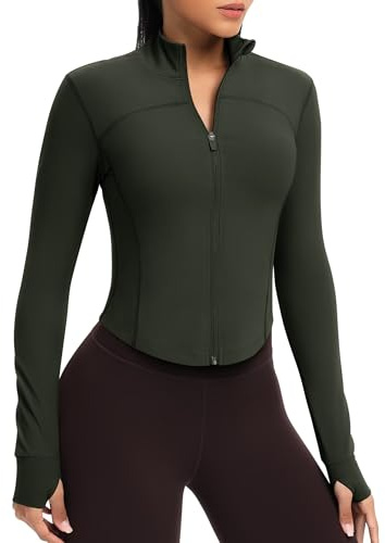 Queenie Ke Sportjacke Damen Kurz, Laufjacke & Yoga Jacke Atmungsaktiv – Running Jacket Women für Fitness, Gym, Workout(Moos-Grün, S)