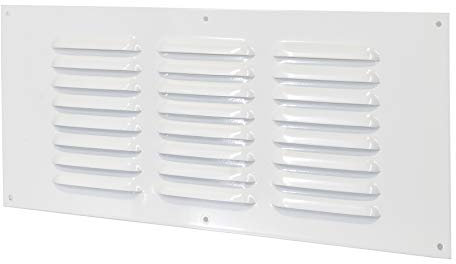 Griglia di ventilazione in metallo, 30 x 10 cm, con rete per insetti, ventilazione (30 x 10 cm, bianco)