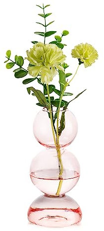 Hewory Kleine Vasen für Tischdeko: Rosa Vase Glas Bubble Vase, Modern Vasen Deko Aesthetic Vasen Klein Tischdeko, Mini Vasen Set Kleine Glasvasen Rund Kugelvase für Deko Wohnzimmer Hochzeit Room Decor