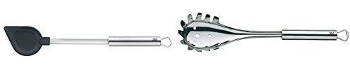 WMF Profi Plus Kochlöffel 32 cm, Cromargan Edelstahl teilmattiert & Profi Plus Spaghettilöffel 32 cm, Cromargan Edelstahl teilmattiert, ideal als Nudelzange und Spaghettizange, spülmaschinengeeignet